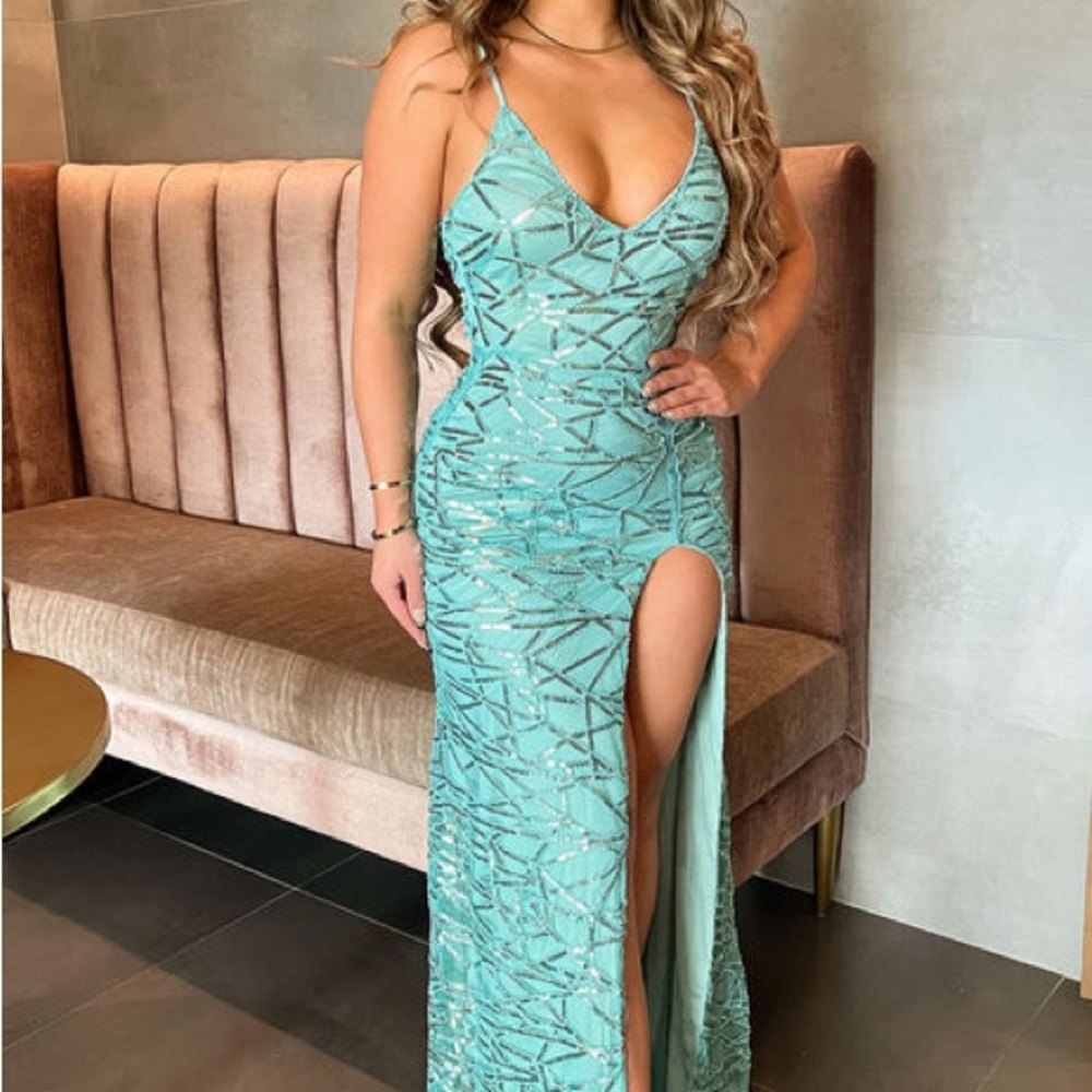 Fashion Nova Teal Sequin Maxi Dress